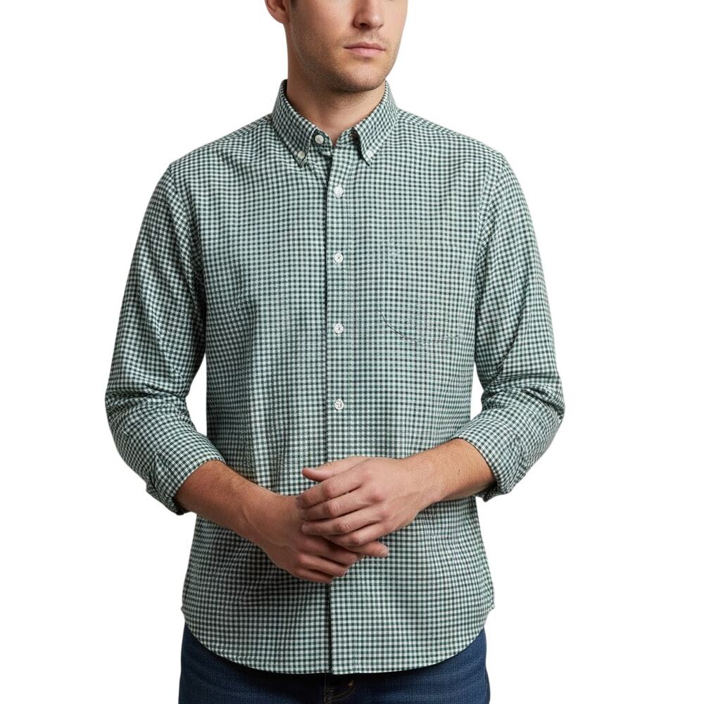 Hawker Rye Slim Fit Button Down Shirt Navy Green Mini Check NWT Men's 2XL